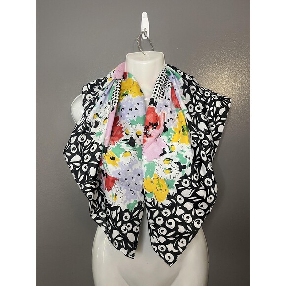 Avon Scarf Womens One Size Multicolor Floral Black White Polka Dot Made Italy - Picture 1 of 5